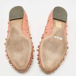 Pre Owned Dolce & Gabbana Beige Raffia and Leather Crystal Embellished Smoking Slippers Size 38