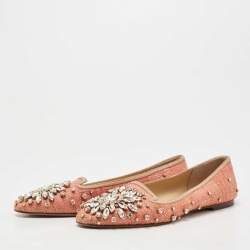 Pre Owned Dolce & Gabbana Beige Raffia and Leather Crystal Embellished Smoking Slippers Size 38