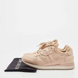 Pre Owned Dolce & Gabbana Dusty Pink Leather and Lace Low Top Sneakers Size 36