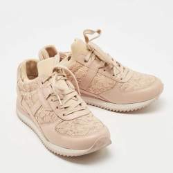 Pre Owned Dolce & Gabbana Dusty Pink Leather and Lace Low Top Sneakers Size 36