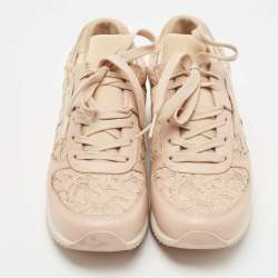 Pre Owned Dolce & Gabbana Dusty Pink Leather and Lace Low Top Sneakers Size 36