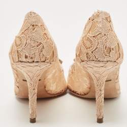 Pre Owned Dolce & Gabbana Beige Lace Crystal Embellished Bellucci Pumps Size 36.5