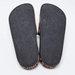 Pre Owned Dolce & Gabbana Brown Leather Logo Slide Flats Size 40