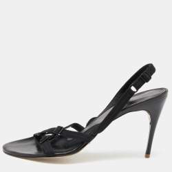 مملوكة مسبقًا Dolce & Gabbana Black Fabric Slingback Sandals Size 37.5