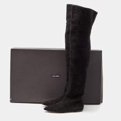 Pre Owned Dolce & Gabbana Black Suede Knee Length Boots Size 37.5
