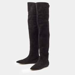 Pre Owned Dolce & Gabbana Black Suede Knee Length Boots Size 37.5