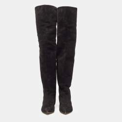 Pre Owned Dolce & Gabbana Black Suede Knee Length Boots Size 37.5
