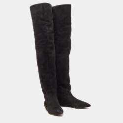 Pre Owned Dolce & Gabbana Black Suede Knee Length Boots Size 37.5