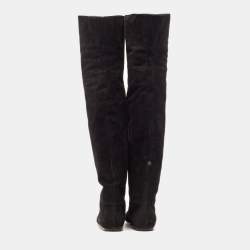 Pre Owned Dolce & Gabbana Black Suede Knee Length Boots Size 37.5