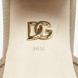 Pre Owned Dolce & Gabbana Grey Lizard Embossed Leather DG Amore Slide Sandals Size 36.5