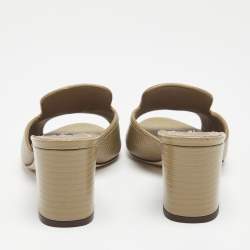 Pre Owned Dolce & Gabbana Grey Lizard Embossed Leather DG Amore Slide Sandals Size 36.5