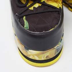 Pre Owned Dolce & Gabbana Black Fabric and Leather Tulip Print Pom Pom Detail Snow Boots Size 39