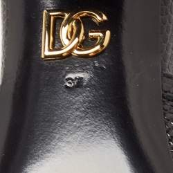 Pre Owned Dolce & Gabbana Black Lizard Embossed Leather DG Amore Slide Sandals Size 37