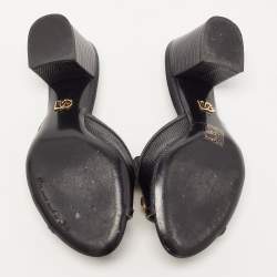 Pre Owned Dolce & Gabbana Black Lizard Embossed Leather DG Amore Slide Sandals Size 37