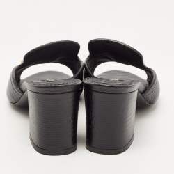 Pre Owned Dolce & Gabbana Black Lizard Embossed Leather DG Amore Slide Sandals Size 37