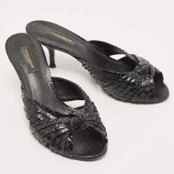 Pre Owned Dolce & Gabbana Black Knotted Python Slide Sandals Size 37