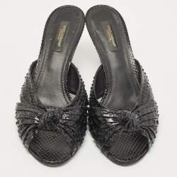 Pre Owned Dolce & Gabbana Black Knotted Python Slide Sandals Size 37