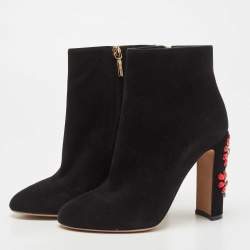Pre Owned Dolce & Gabbana Black Suede Crystal Embellished Heel Ankle Boots Size 38