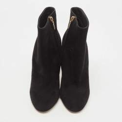 Pre Owned Dolce & Gabbana Black Suede Crystal Embellished Heel Ankle Boots Size 38