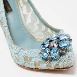 Pre Owned Dolce & Gabbana Blue Lace Bellucci Pumps Size 38.5
