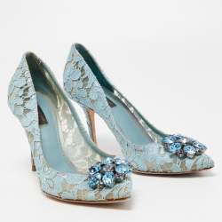Pre Owned Dolce & Gabbana Blue Lace Bellucci Pumps Size 38.5