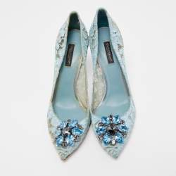 Pre Owned Dolce & Gabbana Blue Lace Bellucci Pumps Size 38.5
