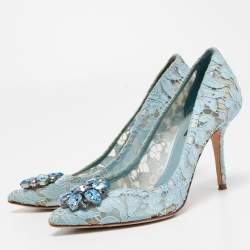 Pre Owned Dolce & Gabbana Blue Lace Bellucci Pumps Size 38.5