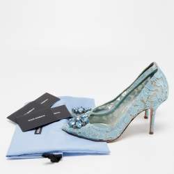Pre Owned Dolce & Gabbana Blue Lace Bellucci Pumps Size 38.5