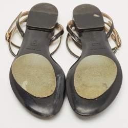 Pre Owned Dolce & Gabbana Black Leather Crystal Embellished Ankle Strap Flat Thong Sandals Size 37