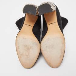 Pre Owned Dolce & Gabbana Black Suede Crystal Embellished Clock Heel Ankle Booties Size 38