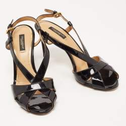 Pre Owned Dolce & Gabbana Black Patent Leather Slingback Sandals Size 37
