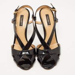 Pre Owned Dolce & Gabbana Black Patent Leather Slingback Sandals Size 37