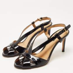 Pre Owned Dolce & Gabbana Black Patent Leather Slingback Sandals Size 37