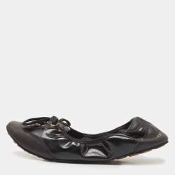 مملوكة مسبقًا Dolce & Gabbana Black Leather and Patent Ballet Flats Size 37.5