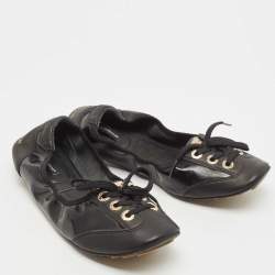 مملوكة مسبقًا Dolce & Gabbana Black Leather and Patent Ballet Flats Size 37.5