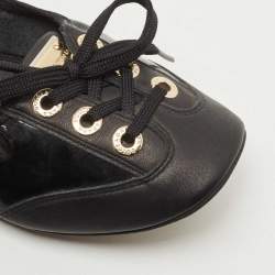 مملوكة مسبقًا Dolce & Gabbana Black Leather and Patent Ballet Flats Size 37.5
