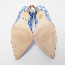 Pre Owned Dolce & Gabbana Blue Print Brocade Fabric  Bellucci Crystal Embellished Pumps Size 40