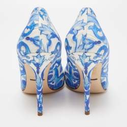 Pre Owned Dolce & Gabbana Blue Print Brocade Fabric  Bellucci Crystal Embellished Pumps Size 40