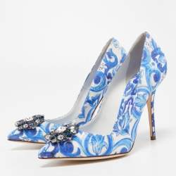 Pre Owned Dolce & Gabbana Blue Print Brocade Fabric  Bellucci Crystal Embellished Pumps Size 40