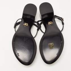 Pre Owned Dolce & Gabbana Black Patent Logo Plaque Thong Sandals Size 37.5