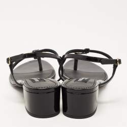 Pre Owned Dolce & Gabbana Black Patent Logo Plaque Thong Sandals Size 37.5