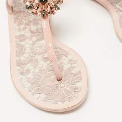 Pre Owned Dolce & Gabbana Pink Rubber Crystal embellished Thong Flat Sandals Size 40