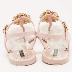 Pre Owned Dolce & Gabbana Pink Rubber Crystal embellished Thong Flat Sandals Size 40