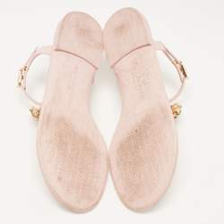 Pre Owned Dolce & Gabbana Pink Rubber Crystal embellished Thong Flat Sandals Size 40