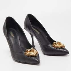 Pre Owned Dolce & Gabbana Black Leather Devotion Pumps Size 39
