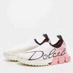 Pre Owned Dolce & Gabbana White/Pink Knit Fabric Sorrento Sneakers Size 39