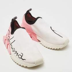 Pre Owned Dolce & Gabbana White/Pink Knit Fabric Sorrento Sneakers Size 39