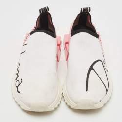 Pre Owned Dolce & Gabbana White/Pink Knit Fabric Sorrento Sneakers Size 39