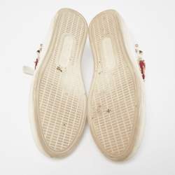 Pre Owned Dolce & Gabbana White Leather Embellished Heart Portofino Sneakers Size 39