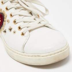 Pre Owned Dolce & Gabbana White Leather Embellished Heart Portofino Sneakers Size 39